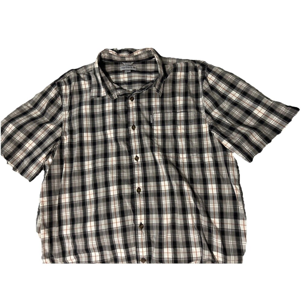 Men’s Relaxed Carhartt 100% Cotton Plaid Button Down Shirt Black XL